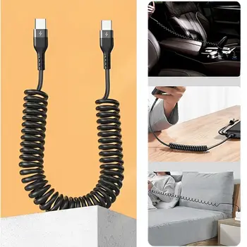 USB-кабель мощностью 60 Вт, Новый Телескопический шнур 5A Type C, кабель для быстрой зарядки автомобильного зарядного устройства USB C Samsung / Xiaomi/ OPPO/Huawei Car Изображение 2