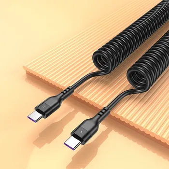 USB-кабель мощностью 60 Вт, Новый Телескопический шнур 5A Type C, кабель для быстрой зарядки автомобильного зарядного устройства USB C Samsung / Xiaomi/ OPPO/Huawei Car Изображение 4