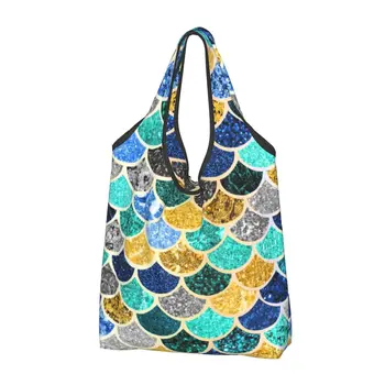 Искусственный блеск, цвет Чешуи Русалки, узор, сумки для покупок, женская модная сумка для покупок через плечо, сумка большой емкости