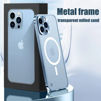 Металлический магнитный чехол для телефона Magsafe Wireless Charging Funda для iPhone 14 max 13 12 Pro Max 13 Mini с алюминиевыми магнитными чехлами Изображение 2