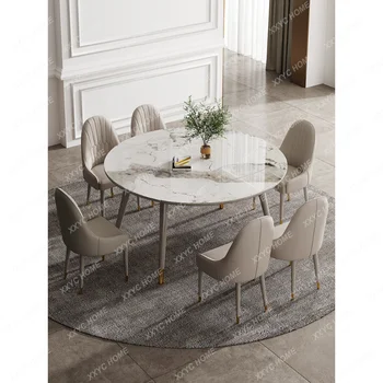 Минималистичная каменная плита, складной обеденный стол, Бытовой выдвижной Квадратный и круглый Обеденный стол с регулируемой посадкой, стул для обеденного стола, набор для обеденного стола Изображение 0