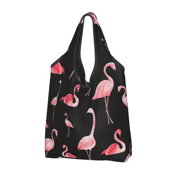 Многоразовые сумки для покупок с рисунком фламинго, складная экосумка весом 50 фунтов, экологичная.