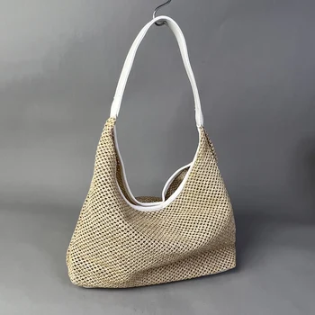 Новая плетеная соломенная сумка-тоут, женская вместительная дизайнерская полая сумка для отдыха, летняя пляжная тканая женская сумка через плечо sac