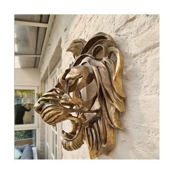 Скандинавская золотая стена со львиной головой, художественная стена с изображением животного, роскошный декор, стена для кухни, спальня, стена с львиной головой из смолы, маленькая Изображение 2