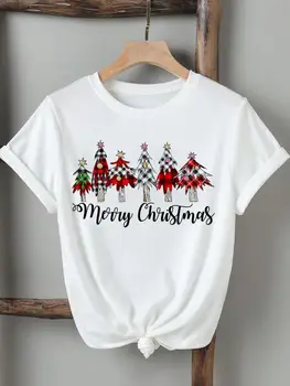 Футболка с елкой, прекрасный тренд зимнего сезона, Рождественская женская новогодняя одежда с принтом, футболки с коротким рукавом, модные футболки с графическим рисунком