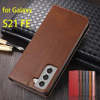 Чехол с магнитным притяжением, кожаный чехол для Samsung Galaxy S21 FE 5G, флип-кейс, держатель для карт, чехол для кошелька, чехол для чехла Изображение 0